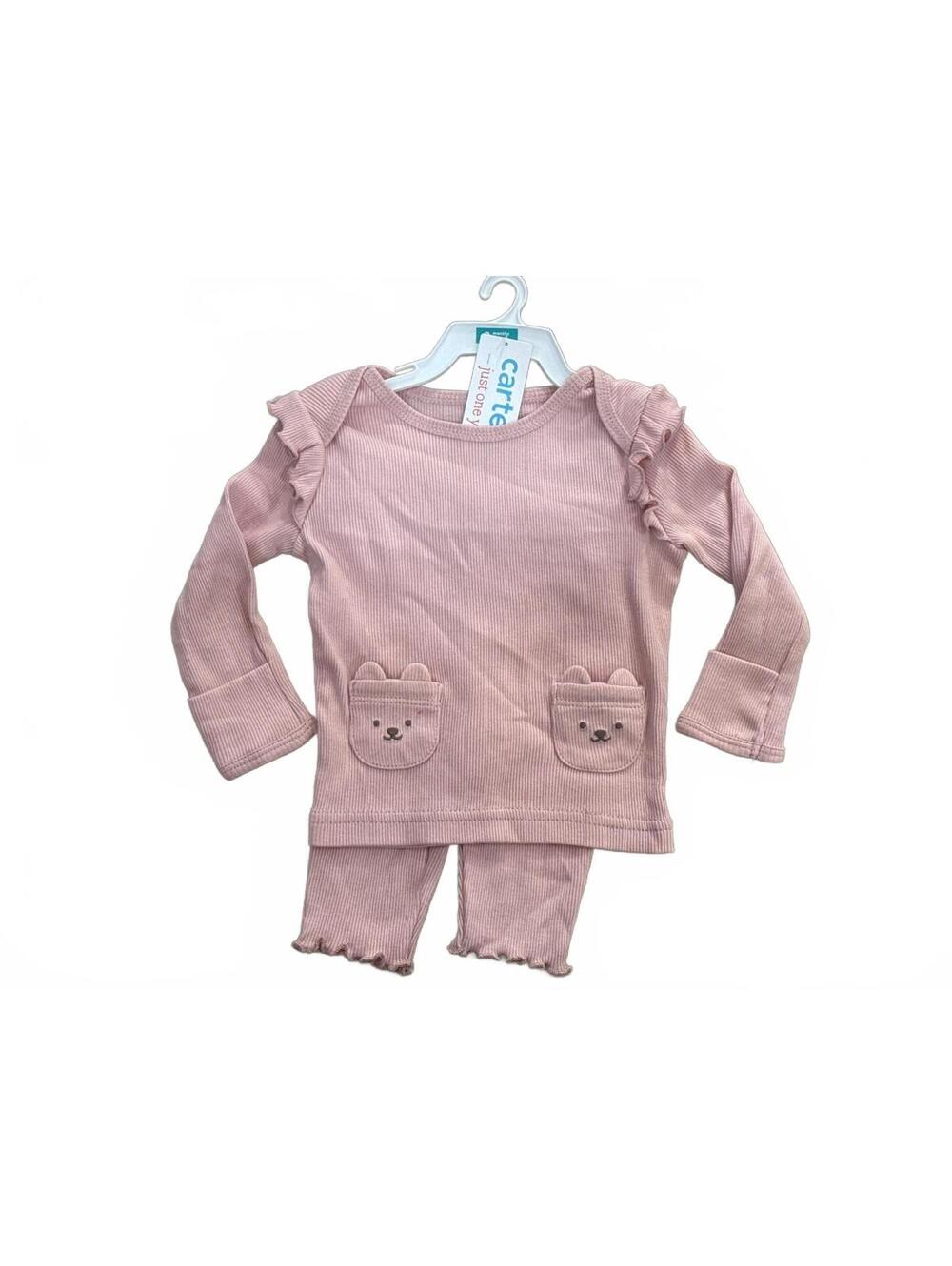 Cloud Island Baby Girls 2-Piece Bear Pocket Outfit Set – Pink – 3M – NWT